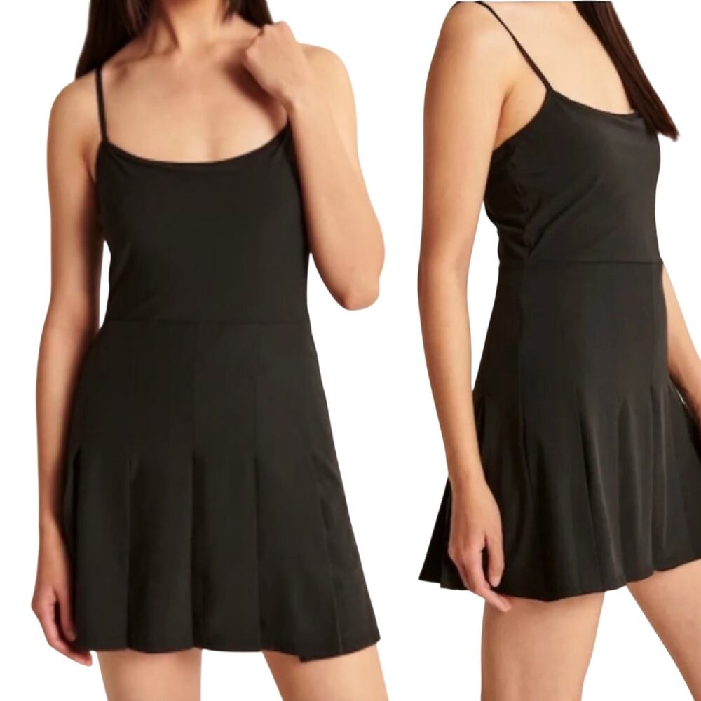 Abercrombie & Fitch Traveler Pleated Mini Dress Built in Shorts Pockets Black SP